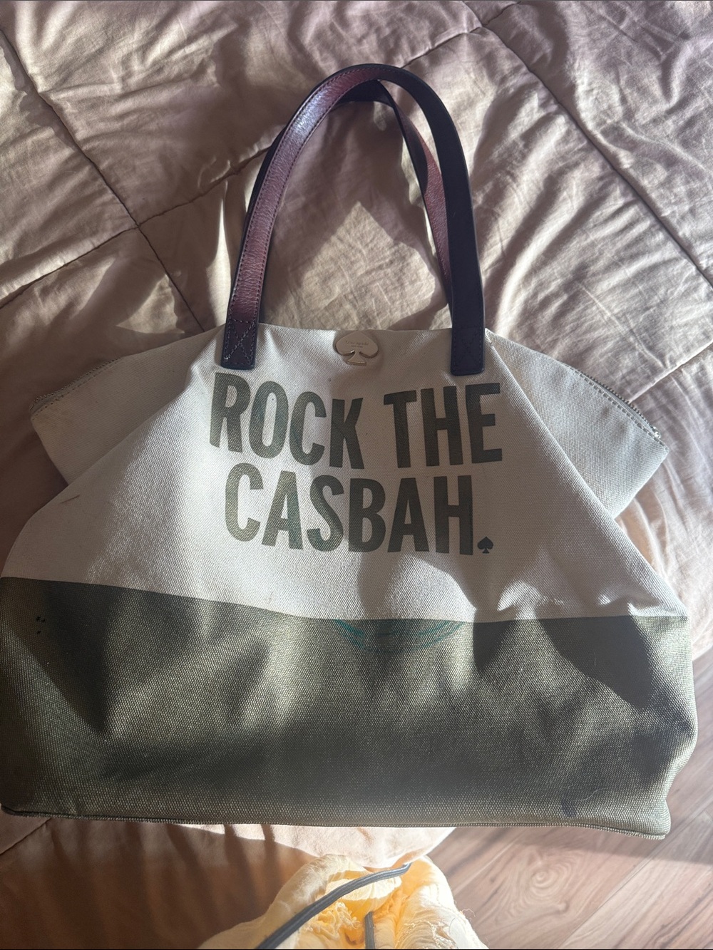 Kate Spade 'Rock The Casbah' Two-Tone Canvas Tote in Cream and Olive